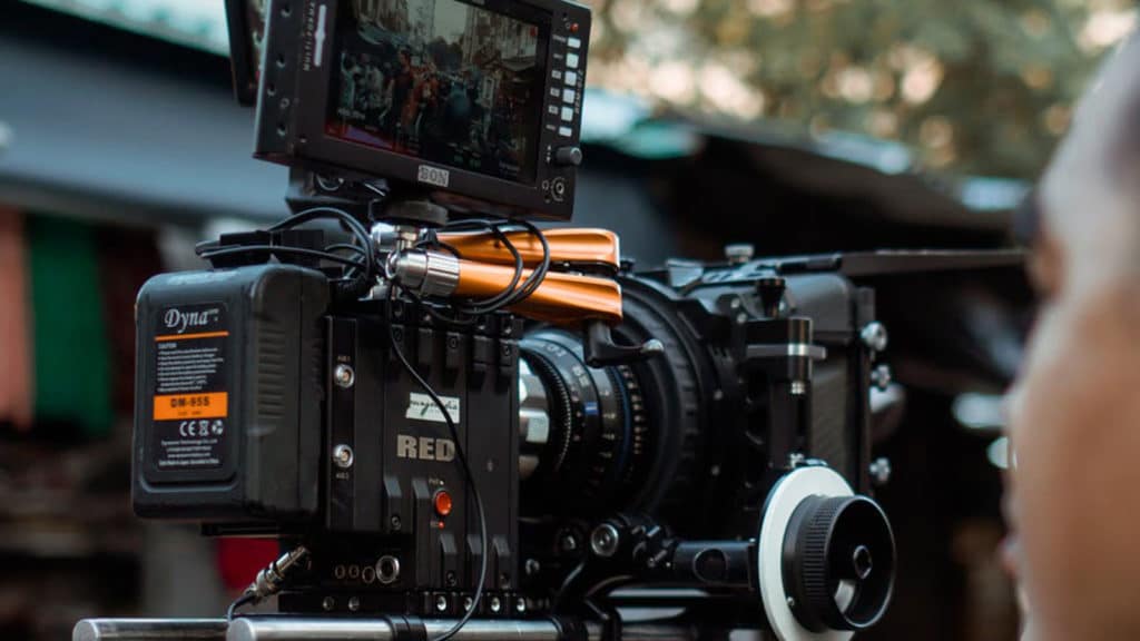 A close up of video camera during a production shoot